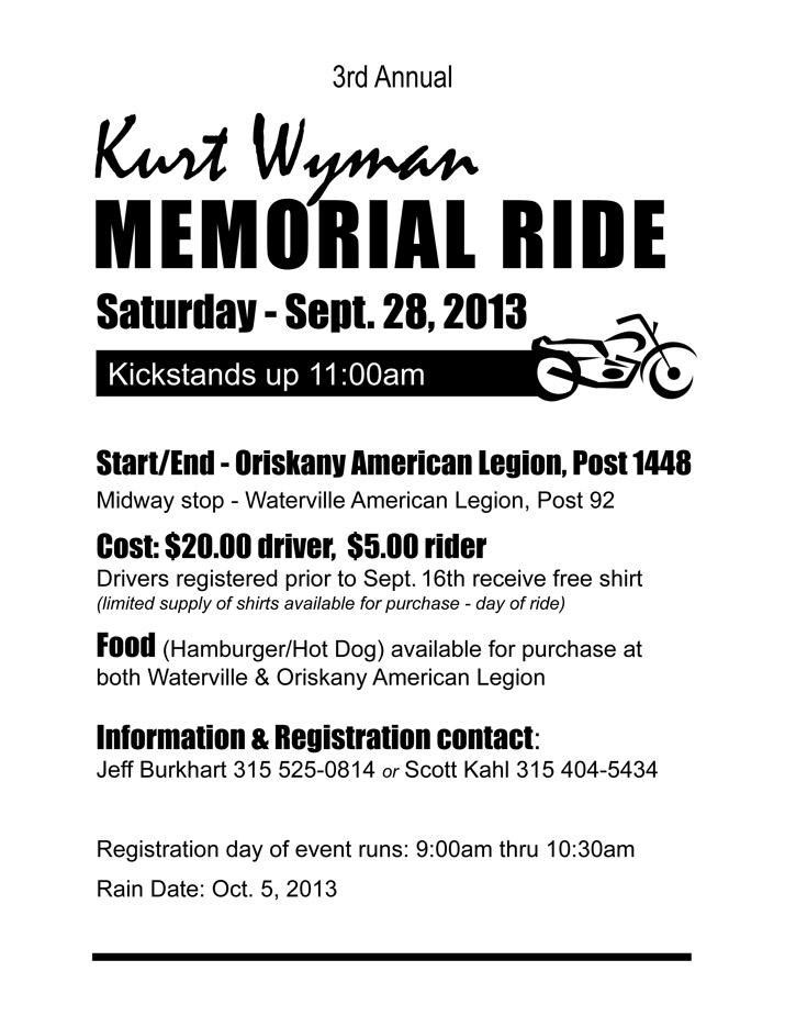 3rd Annual Kurt B. Wyman Memorial Motorcycle Ride